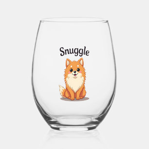 Vintage Snuggle Pomeranian Cute Dog Illustration D Stemless Wine Glass