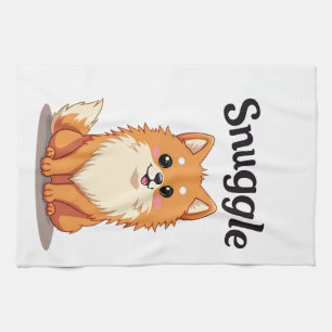 Vintage Snuggle Pomeranian Cute Dog Illustration D Tea Towel