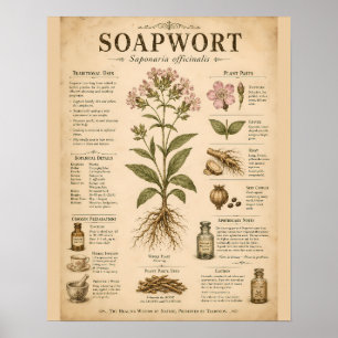 Vintage Soapwort Botanical Infographic with Tradit Poster