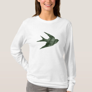 Vintage Soaring Swallow Woodblock Style T-Shirt