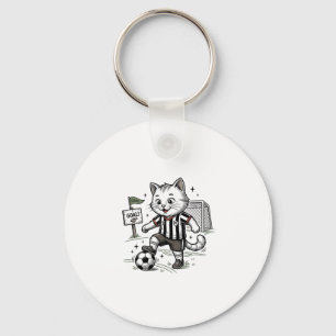 Vintage Soccer Cat Engraving Shirt Design_1 Key Ring