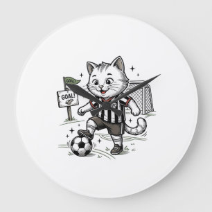Vintage Soccer Cat Engraving Shirt Design_1 Large Clock