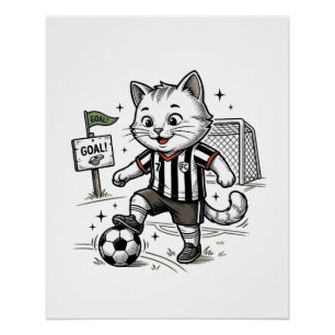 Vintage Soccer Cat Engraving Shirt Design_1 Poster