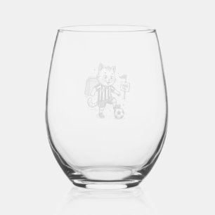 Vintage Soccer Cat Engraving Shirt Design_1 Stemless Wine Glass