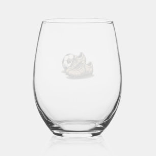 Vintage Soccer Cleats And Ball Shirt Design_1 Stemless Wine Glass