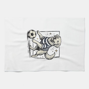 Vintage Soccer Dog Engraving Shirt Design_1 Tea Towel