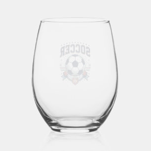 Vintage Soccer Emblem Shirt Design_1 Stemless Wine Glass