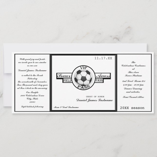 Vintage Soccer Field Pass Black and White Invitation (Front)