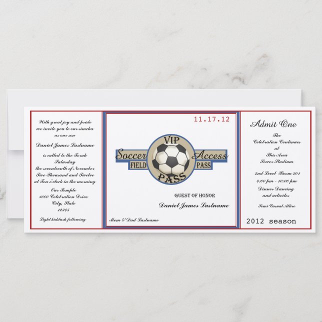 Vintage Soccer Field Pass on Felt Paper Invitation (Front)