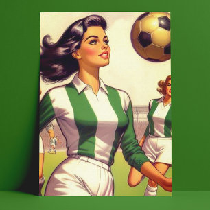 Vintage Soccer Girl Illustration Postcard