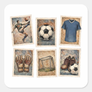 Vintage Soccer Stamps Football Collection Square Sticker