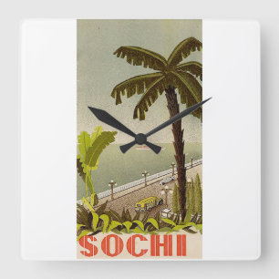 Vintage Sochi Marine Station Fine Art Travel Square Wall Clock