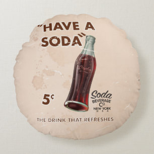 Vintage Soda Poster Round Cushion