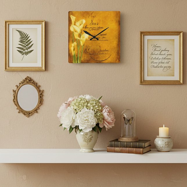 Vintage Soft golden calla lilies Square Wall Clock (Creator Uploaded)