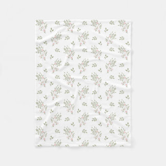 Vintage Soft Green Leaves and Pink Flowers Fleece  Blanket