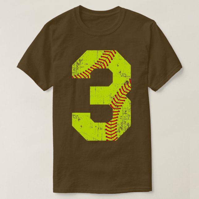 Vintage Softball 3 Jersey Number T-Shirt (Design Front)