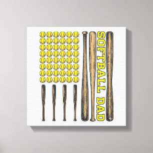 Vintage Softball Dad Bat And Ball Vector Shirt Des Canvas Print