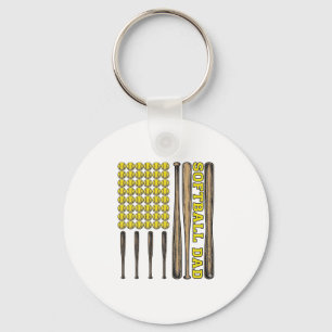Vintage Softball Dad Bat And Ball Vector Shirt Des Key Ring
