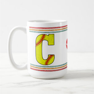 Vintage Softball Letter C Retro Birthday Athlete Coffee Mug