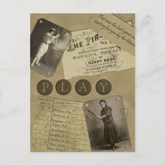 Vintage "Softball" Scrapbook Postcard (Front)