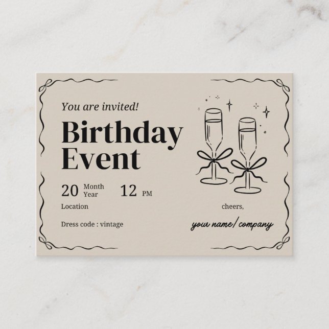 Vintage Soiree Birthday Invitation Card (Front)