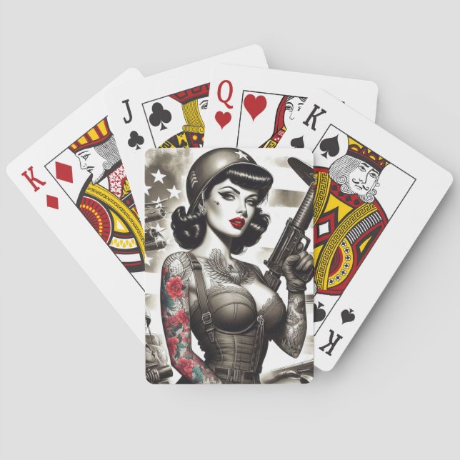 Vintage Soldier Girl Playing Cards (Back)