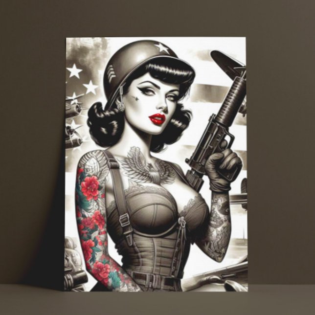 Vintage Soldier Girl Postcard (Creator Uploaded)