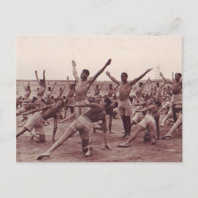 Vintage Soldiers Exercising Postcard (Front)