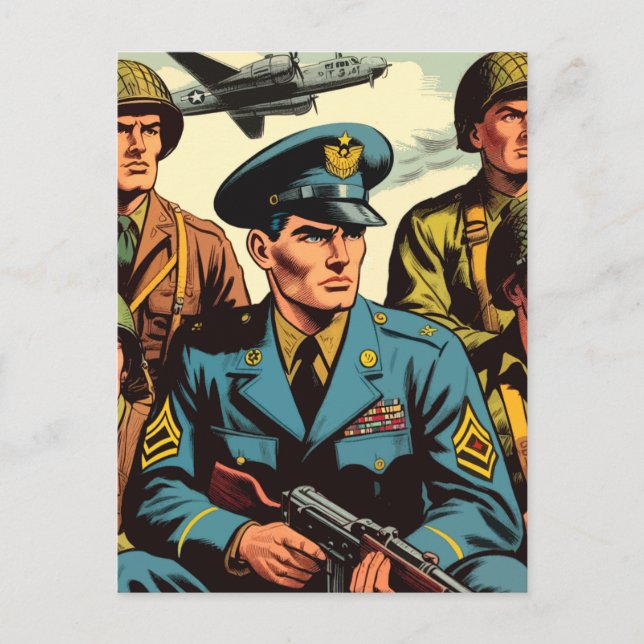 Vintage Soldiers Military Comics Postcard (Front)
