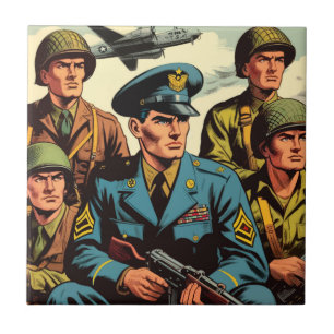 Vintage Soldiers Military Comics Tile