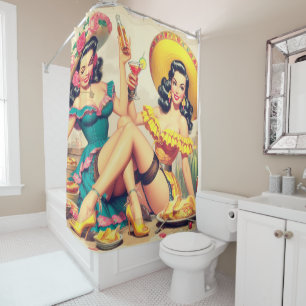 Vintage Sombrero Girls Shower Curtain