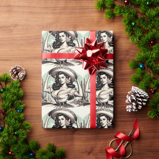 Vintage Sombrero Pin-up Wrapping Paper (Holiday Gift)