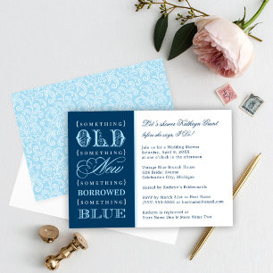Vintage Something Blue Navy Wedding Bridal Shower Invitation