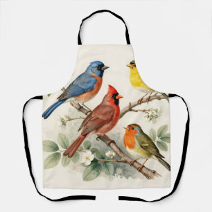 Vintage Songbird Blossom Branch Illustration Apron