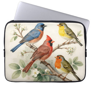 Vintage Songbird Blossom Branch Illustration Laptop Sleeve
