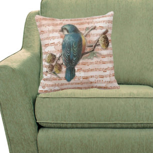 Vintage Songbird on Sheet Music Cushion