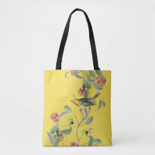 Vintage Songbird Pale Yellow Tote Bag