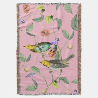 Vintage Songbird Pink Throw Blanket