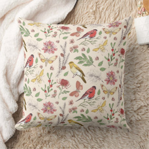 Vintage Songbirds, Butterflies & Floral Botanical Cushion