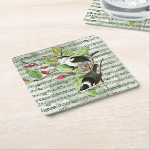 Vintage Songbirds on Sheet Music Square Paper Coaster