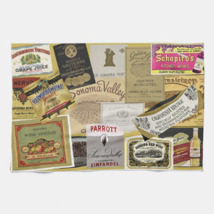 Vintage Sonoma Wine Labels Kitchen Towel