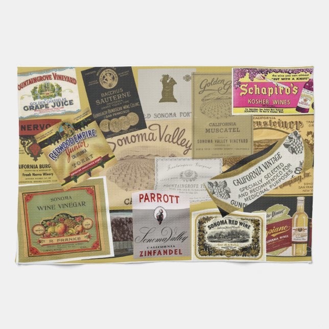 Vintage Sonoma Wine Labels Kitchen Towel (Horizontal)
