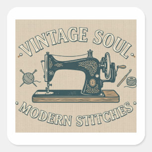 Vintage Soul Modern Stitches Sewing Square Sticker