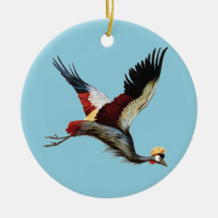 Vintage South African Crowned Crane Flying Art Ceramic Tree Decoration