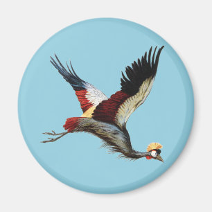 Vintage South African Crowned Crane Flying Art Magnet