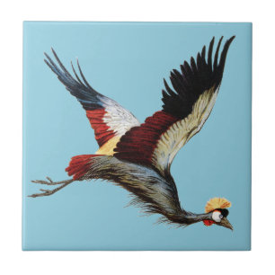 Vintage South African Crowned Crane Flying Art Tile
