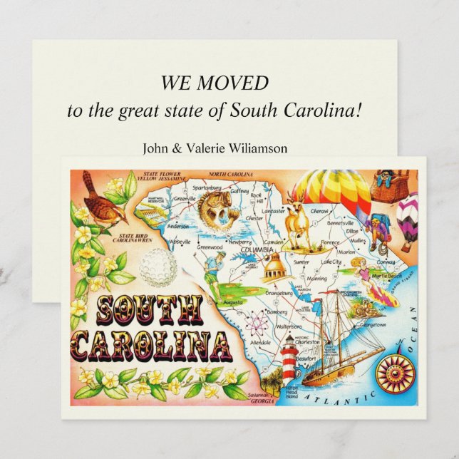 Vintage South Carolina Map Moving Announcement (Front/Back)