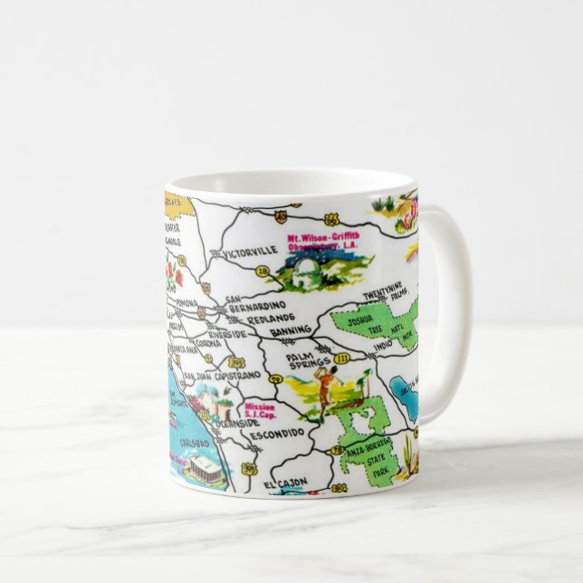 Vintage Southern California Map Mug (Front Right)