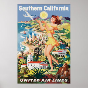 Vintage Southern California Travel Poster Print