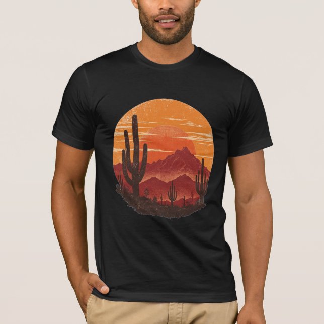 Vintage Southwest Desert Sunset Cactus Tee (Front)